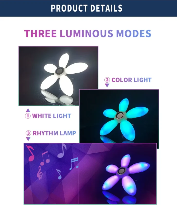 ⁦LED Music Light Rhythm Colorful Lights Audio Foldable Bulb⁩ - الصورة ⁦10⁩